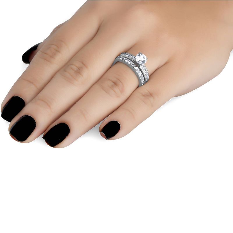 Pompeii3 1 carat Genuine Diamond Engagement Matching Wedding Ring Set 14K White Gold, 3 of 5