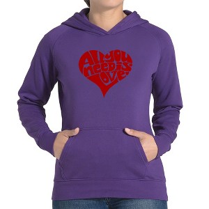 LA Pop Art Women's Word Art Hooded Sweatshirt -All You Need Is Love - 1 of 4