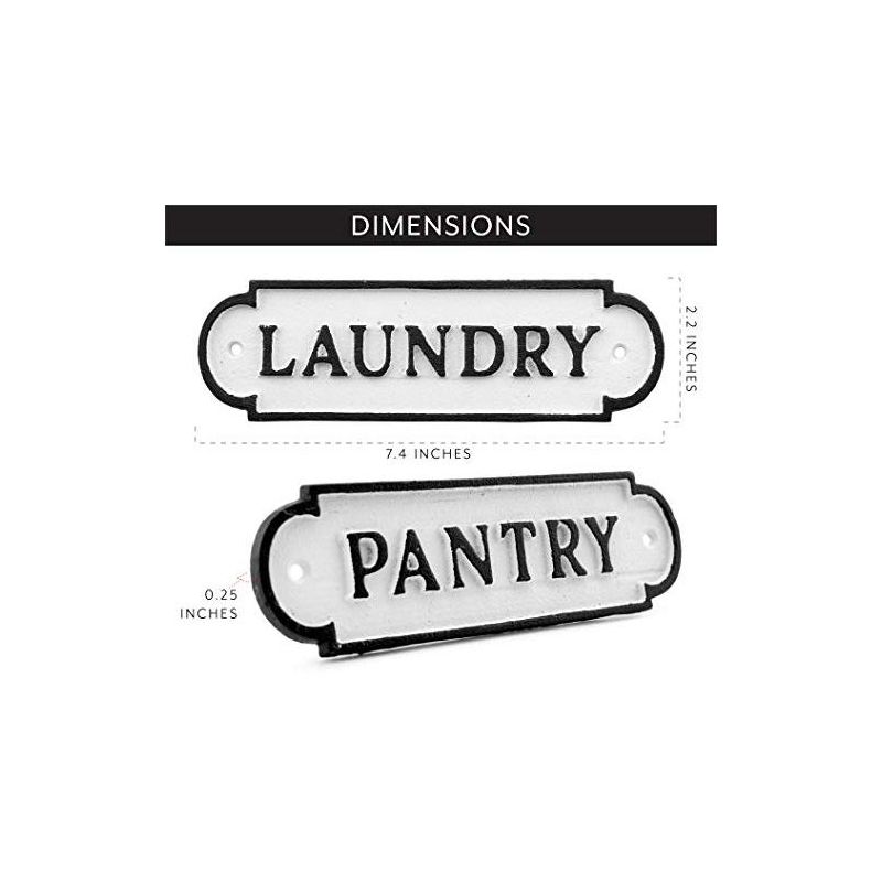 AuldHome Design Cast Iron Door Room Plaques, 4pc Set; Pantry, Office, Bathroom, Laundry, 2 of 6