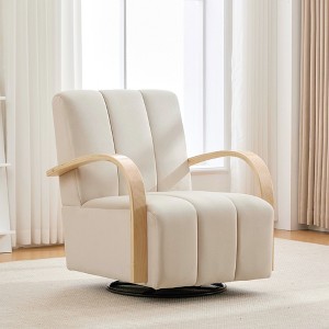 30.3"W PU Upholstered 360° Swivel Accent Chair with Solid Wood Armrests, Channel Tufted Lounge Reading Single Sofa Armchair for Bedroom - 1 of 4