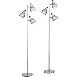 360 Lighting Trac Modern 64" Tall Standing Floor Lamps Set of 2 Lights Tree-Style 3-Light Adjustable Silver Metal Brushed Steel Finish Living Room - 1 of 4