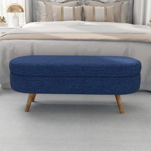PAGED Oval Storage Ottoman Bench,Linen End of Bed Bench with Rubber Wood Legs,Ottoman with Storange for Living Room,Bedroom,Entryway - 1 of 4