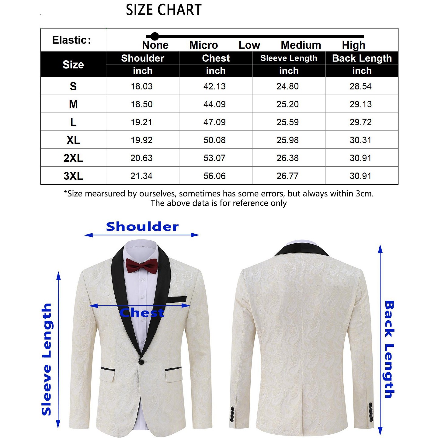 Мужской пиджак YesFashion Paisley Tuxedo Jacket Shawl Lapel One Button Suit Jacket Floral Blazer for Dinner Wedding Prom Party White, цвет: С принтом — фото 3