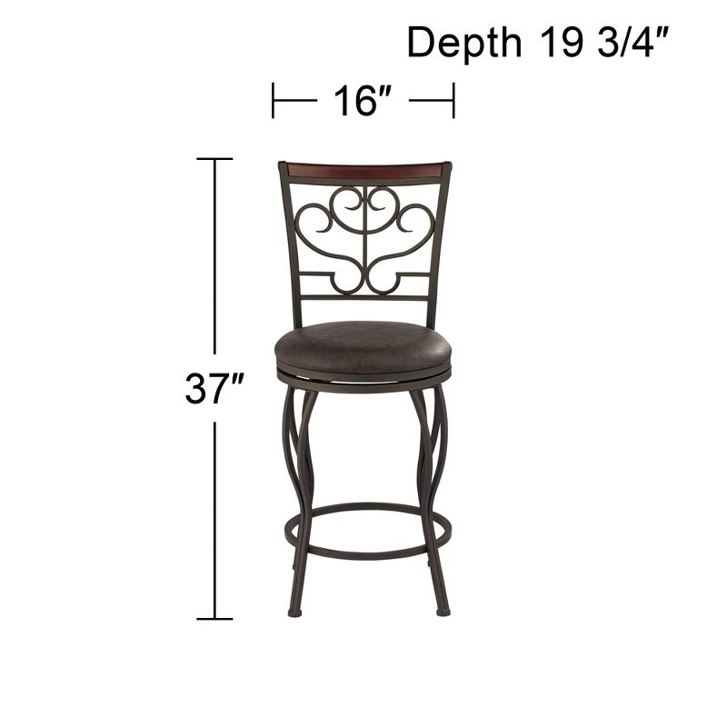 55 Downing Street Kayden Metal Swivel Bar Stools Set of 2 Brown 25" High Traditional Round Cushion with Backrest Footrest for Kitchen Counter Height, 4 of 10
