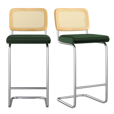 GlasFlength Dining Set with Rattan Back, Solid Wood Back, Velvet Seat for Dining Room, Kitchen, Counter, Green, 18.9"*17.7"*42.54"