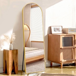 MAYEERTY Aluminum Full-Length Mirror 58x18in, Gold, Arch Shape, Tempered Glass, With Stand - 1 of 4