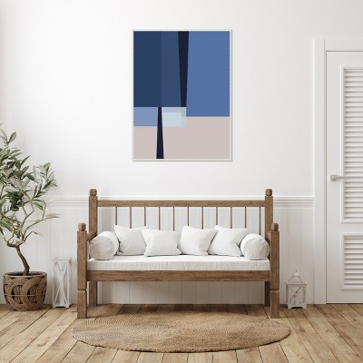 Blue Lines Abstract Canvas Art with White Floater Frame