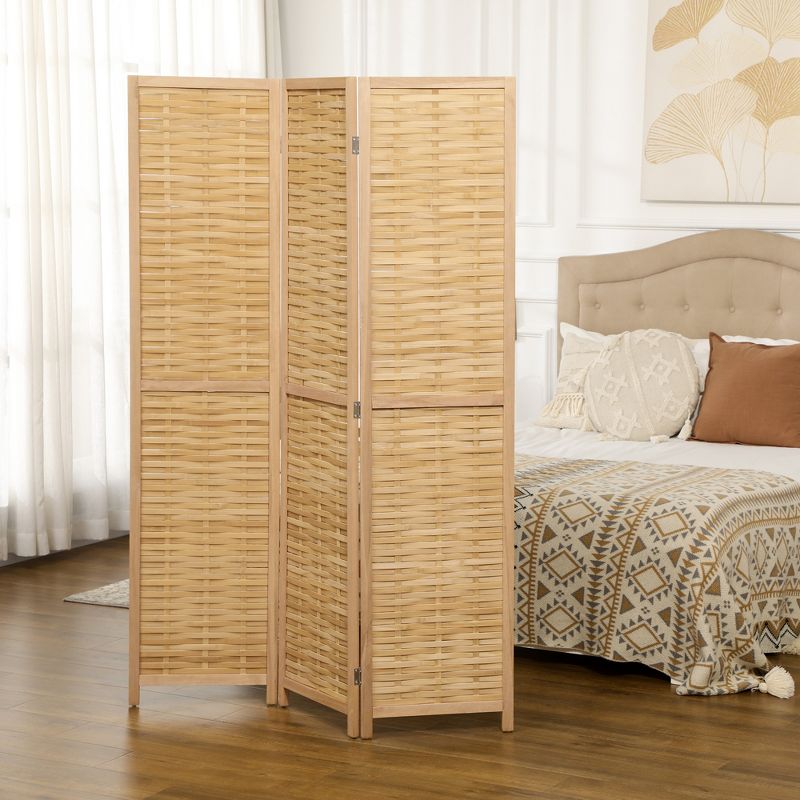 HOMCOM Room Divider, 5.5' Tall Bamboo Portable Folding Privacy Screens, Hand-Woven Double Side Partition Wall Dividers for Home, Natural, 2 of 7