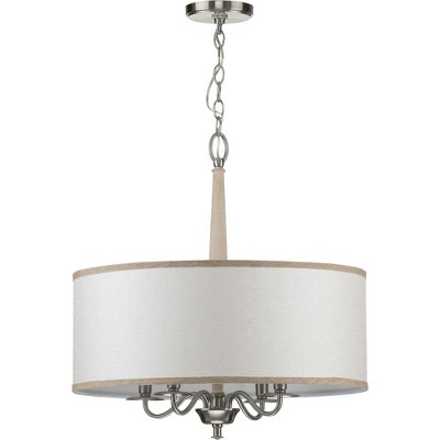 Durrell Brushed Nickel 21" Drum Chandelier with Sailcloth Linen Shade