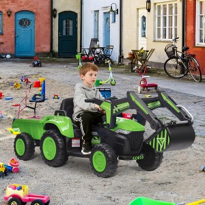 12V 3 in 1 Kids Ride On Excavator & Tractor with Detachable Trailer, Kids Electric Vehicles with Remote Control, LED Lights Music for Kids - 1 of 4