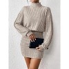 Long Lantern Sleeve Ribbed Knit Sweater Dress, Turtle Neck Bodycon Mini Pullover Dress for Women, Fall and Winter Fashion Khaki - 2 of 4