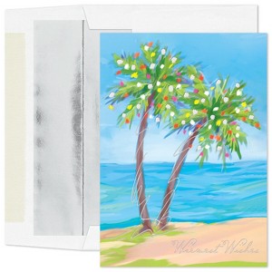 Masterpiece Studios Warmest Wishes 16-Count Boxed Christmas Cards With Foil-Lined Envelopes, 7.8" x 5.6", Festive Palm Trees (966300) - 1 of 1