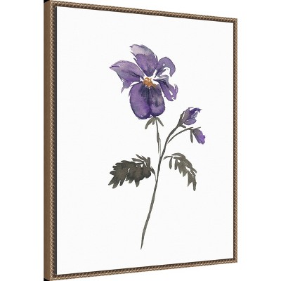 February Violet Watercolor Print on Canvas with Bronze Frame