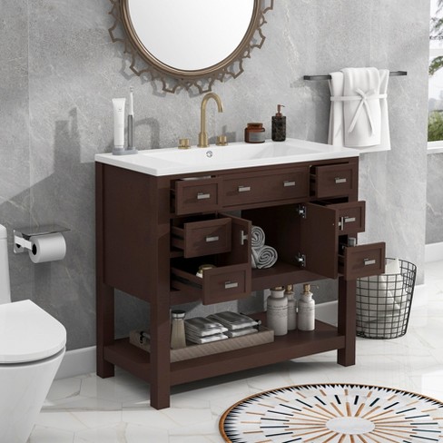 36 Inch Modern Bathroom Vanity with USB Charging, Two Doors and