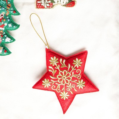 SEVOBAL Tree Ornaments Set of 6 Embroidered Star Hanging Ornaments, Glittering Snowflake Christmas Tree Decorations, Multicolored, 5"*1.75"*5"