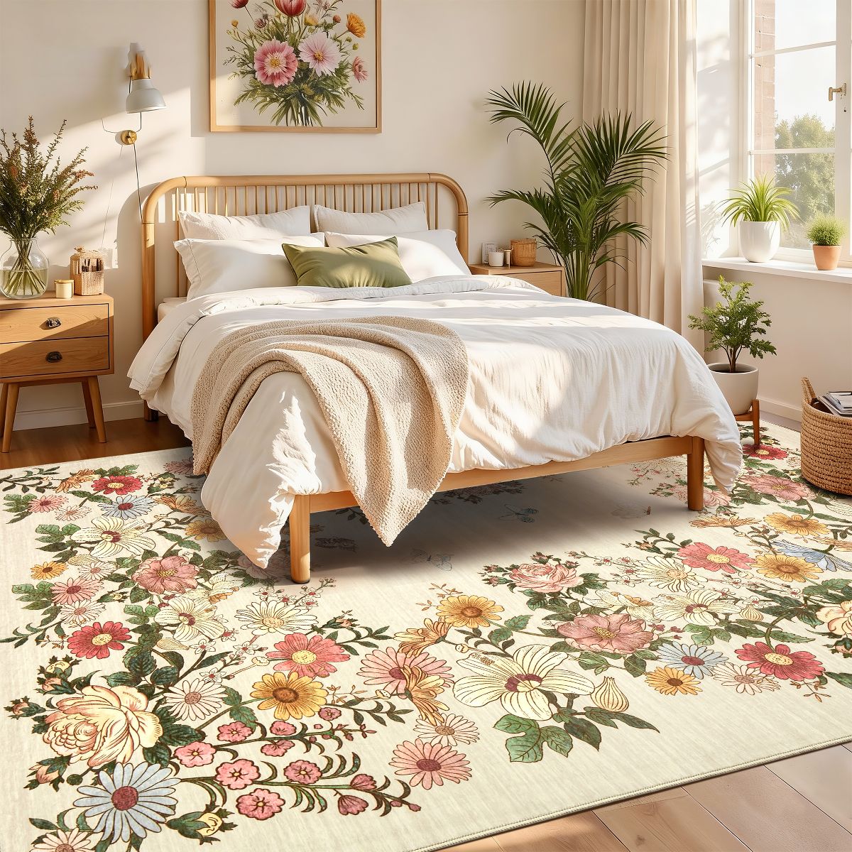 Washable Floral Area Rug, Modern Indoor Rug with Non-Slip TPR Backing, Foldable Flatwoven Pearl Velvet Rug for Living Room (Multiple Colors & Sizes) - thumbnail 10
