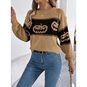 Coolmee Halloween Sweaters for Women Funny Long Sleeve Knitted Pullover Sweater Crew Neck Shirts Fall Outfits - 1 of 4