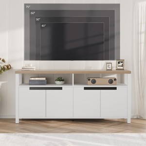 TV Stand for TVs Up to 70 Inch, White Long Entertainment Center with 4 Door and Open Shelf Storage, Rustic Brown Television Consoles Stands - 1 of 4