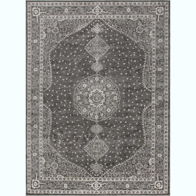 Dark Gray Medallion 9' x 12' Synthetic Area Rug