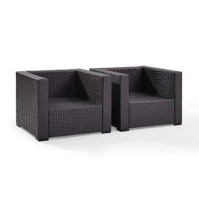 Biscayne Blue and Brown Wicker Patio Arm Chairs with Cushions