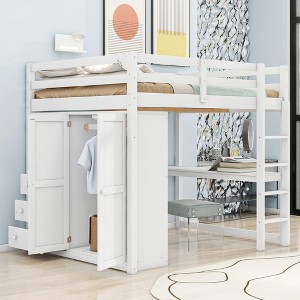 Racxily Wood Full Size Loft Bed with Built-in Wardrobe, Desk, Storage Shelves and Drawers - 1 of 4