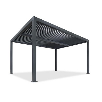 PURPLE LEAF Louvered Pergola Outdoor Aluminum Pergola with Adjustable Roof for Deck Backyard Garden Grey Hardtop Gazebo