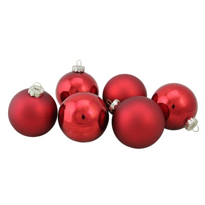 Northlight 6ct Red Glass 2-Finish Christmas Ball Ornaments 3.25" (80mm)