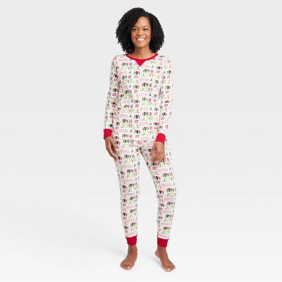 Women's Holiday Joyful Print Matching Family Pajama Set - Wondershop™ Cream