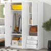 3 Door Wooden Storage Wardrobe With Shelves And 2 Drawers, 68'' Tall Clothing Storage With Modern Clean Design, Modern Armoires-Cuddlewood - 3 of 4