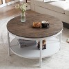 VINGLI 31.5" Dark Walnut White Round Farmhouse Coffee Table, 2-Tier Storage Wood Center Circle Accent Table for Living Room - 4 of 4