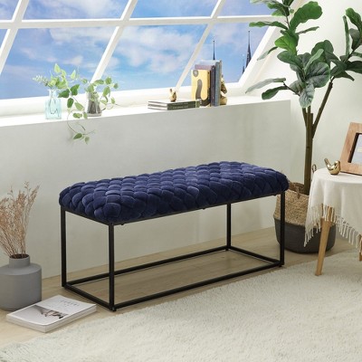 Loft Lyfe Laguce Velvet Hand Woven Bench Black Base, Navy