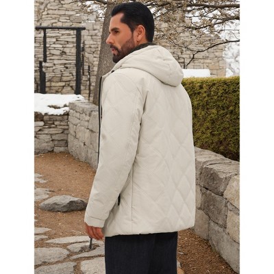 Мужские куртки INSPIRE CHIC Winter Warm Full-Zip Hooded Fleece-Lined Quilted Coat Jackets Small Beige — фото 3