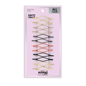 scünci Diamond Shaped Bobby Pins - Matte Finish - Beige/Charcoal/Pink/Black - All Hair - 12pcs - 1 of 4