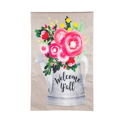 (Meadow Creek)Welcom Y'all Floral Can, House Burlap