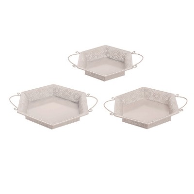 Transpac Metal 16.5 in. Off-White Spring Punched Trays Set of 3
