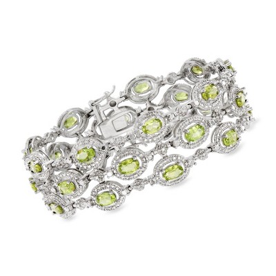 Ross-Simons 10.00 ct. t.w. Peridot Bracelet With Diamond Accents in Sterling Silver Size 7