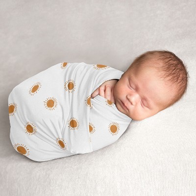 Image of Sweet Jojo Designs Gender Neutral Swaddle Baby Blanket Boho Sun White and Orange