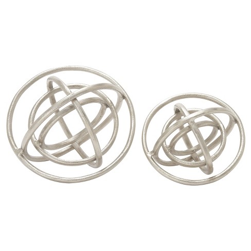 Modern Reflections Aluminum Ring Decorative Orb Set Silver 2pk