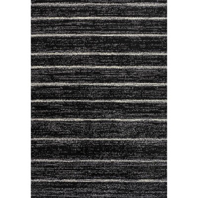 Williamsburg Minimalist Stripe Black and Cream Synthetic Rectangular Area Rug