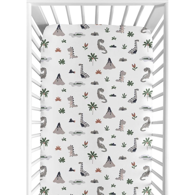 Sweet Jojo Designs Gender Neutral Unisex Baby Fitted Crib Sheet Modern Dinosaurs Beige Grey Green, 1 of 8