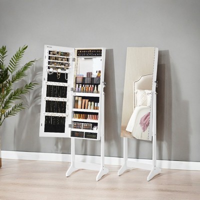 Standing Mirror Jewelry Cabinet, Jewelry Armoire Box with Full-Length Frameless LED Lights and Storage