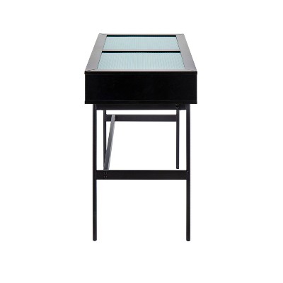 Emery Black Wood Metal Glass Console Table with Storage