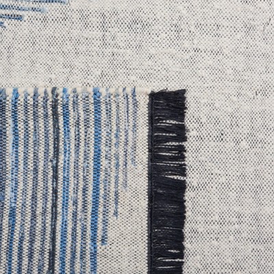 Handmade Blue and Ivory Wool Cotton Kilim Area Rug