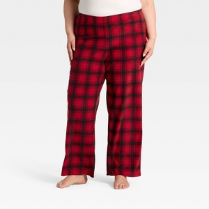 Women's Plaid Microfleece Holiday Matching Family Pajama Pants - Wondershop™ Red/Black - 1 of 4