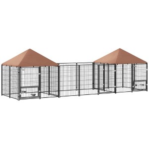 PawHut Dog Kennel Outside, Large Outdoor Dog Kennel with Rotating & Adjustable Height Bowls - 1 of 4