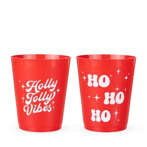 Blush Holiday Vibes Red Plastic Cups, Disposable Cups for Serving Cocktails, Eggnog, Beer, Wine, Mocktails, Soda, Juice, Party Cups, 16 oz, Set of 12 - 1 of 3