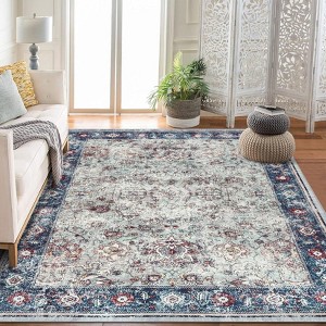 Area Rug Washable Rugs Vintage Tradition Floor Carpet Distressed Indoor Home Decor Thin Retro Accent Rug for Living Room Bedroom, Non Slip Design - 1 of 4