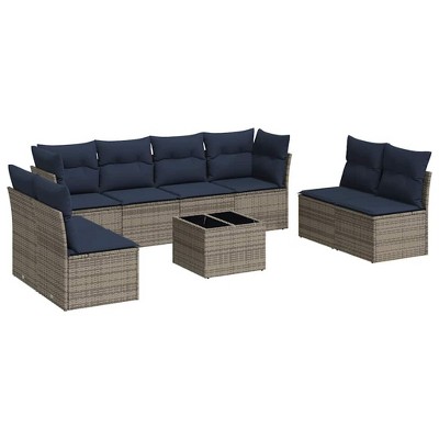 vidaXL 9 Piece Patio Sofa Set with Cushions Poly Rattan - Beige and Gray With Table