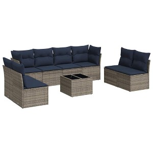 vidaXL 9 Piece Patio Sofa Set with Cushions Poly Rattan - Beige and Gray With Table - 1 of 4