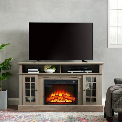 VYNXARIA Classic Gray Wash TV Media Stand with 23" Fireplace Inset for TVs up to 65inch